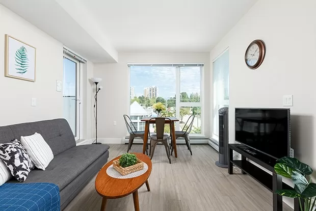 Fully furnished living room and kitchen in GEC Pearson Premium 2 Bedroom Apartment