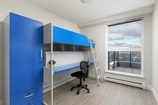 Bedroom in GEC Pearson apartment can include a loft bed or two twin beds