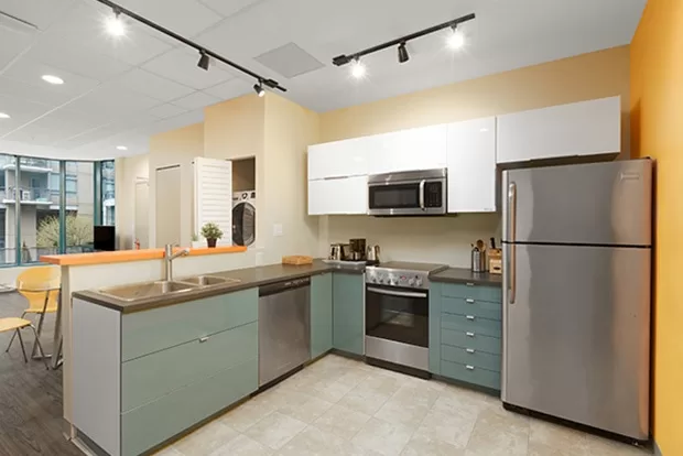Fully equipped kitchen at GEC Viva apartments in Downtown Vancouver