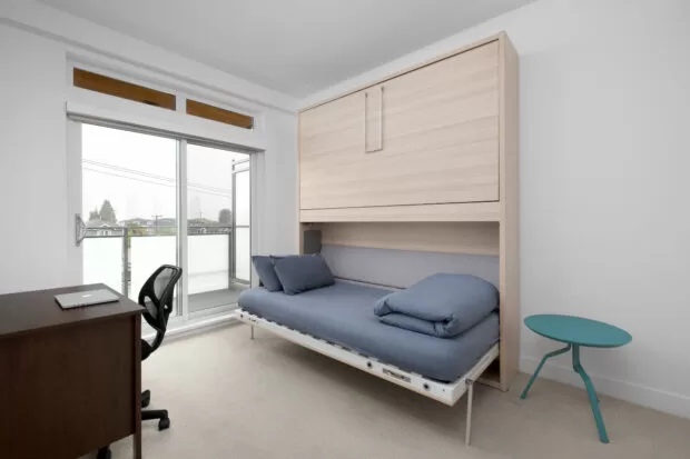 GEC Burnaby Heights student housing include one loft bed with a desk in Private Bedrooms for students