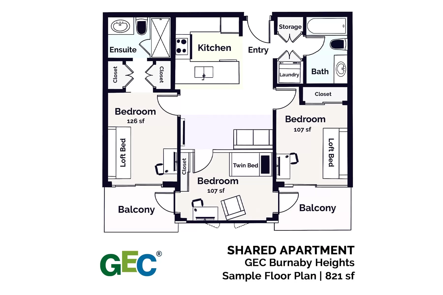 Private Sectioned Bedroom floor plan