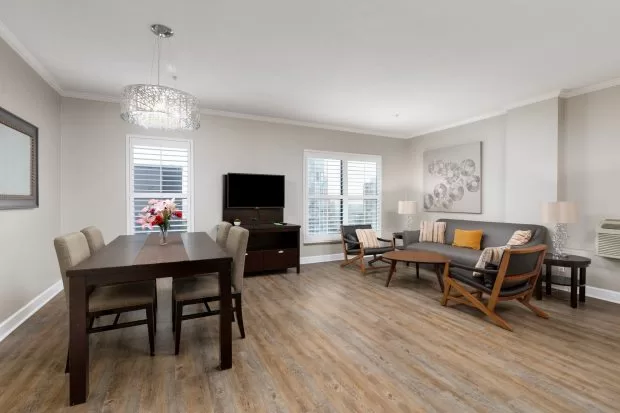 Downtown Vancouver GEC Granville Suites long term extended stays hotel premium penthouse with kitchenette and living room