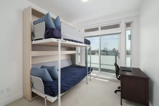 Premium Shared Bedroom at GEC Burnaby Heights student residence in greater Vancouver features one bunk bed for two students in a private apartment
