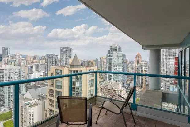 GEC Viva student accommodations has balcony with beautiful views of Downtown Vancouver fireworks, beaches, and mountains